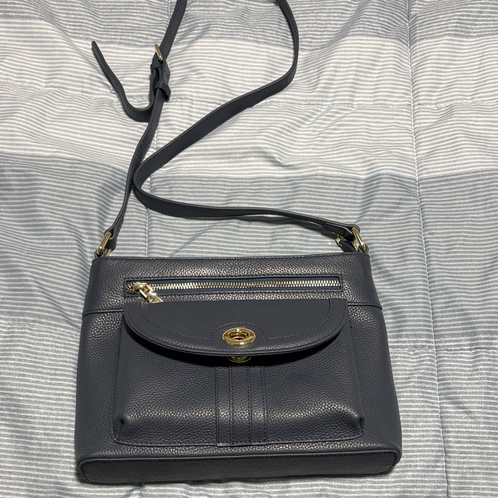 Italian-Style Pebbled Leather Crossbody Bag in Blue